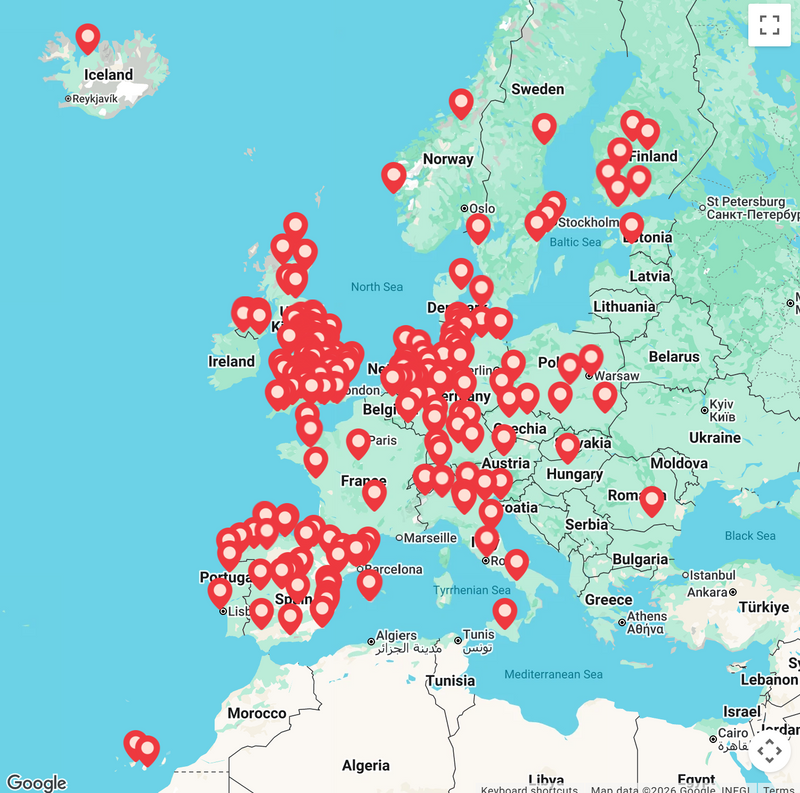 Nordkapp installer network map across Europe